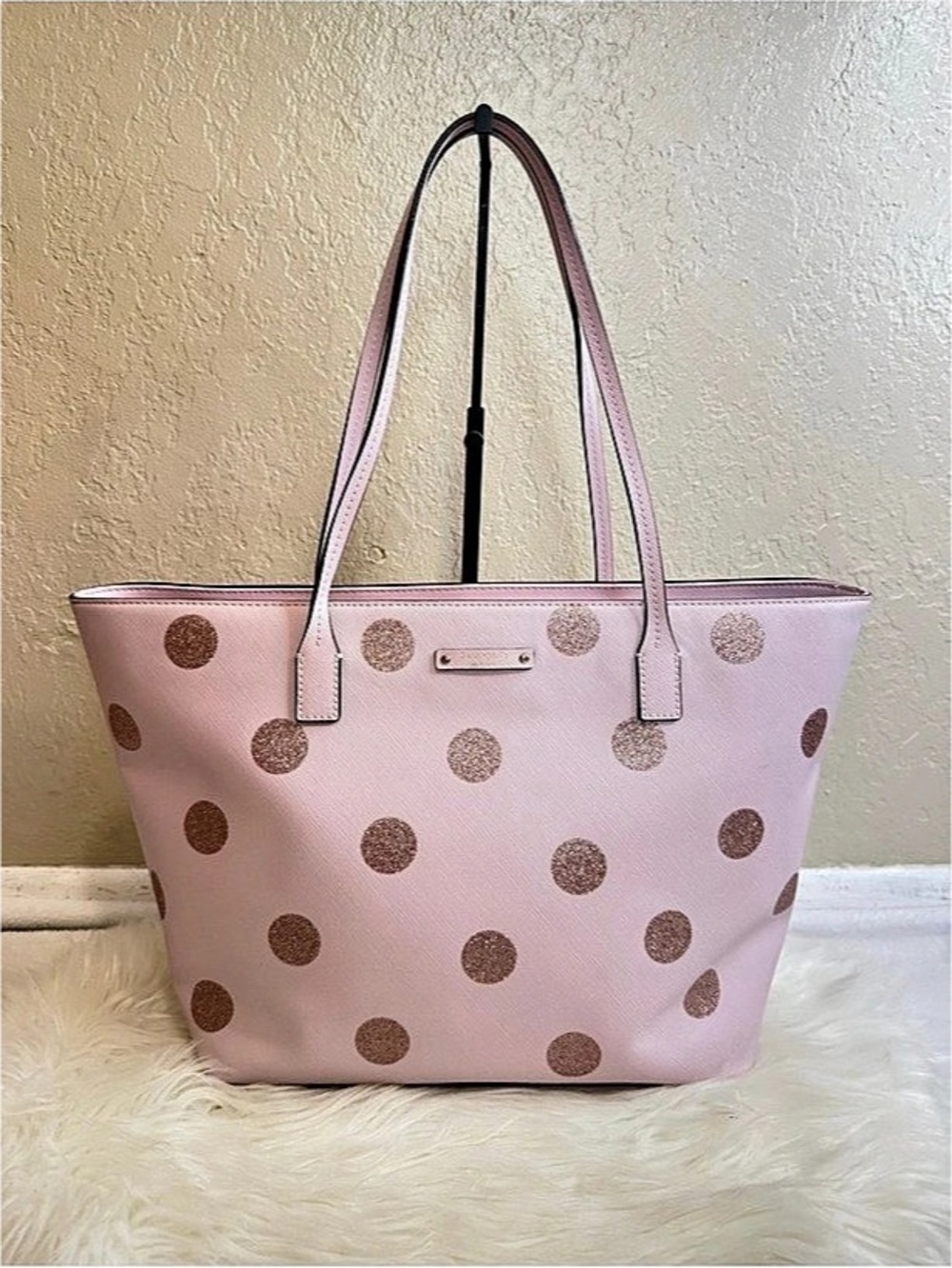 Kate Spade Staci Glitter Polka Dot Tote Pink & Gold